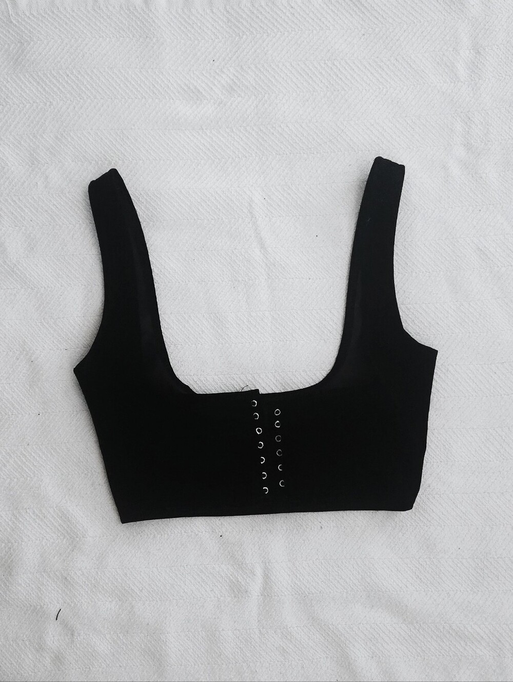 Black Scoop Neck Bustier with Front Eyelet Detail